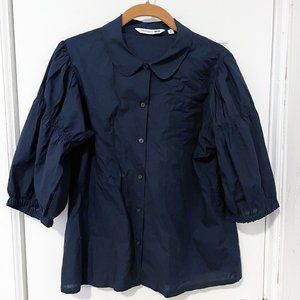 JW Anderson Uniqlo Puffy Sleeve Button Up Navy Blue Shirt (M)